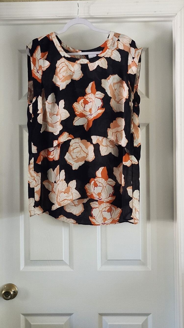 Cabi Women's Black & Coral Sleeveless Layered Top Blouse Size XL #688